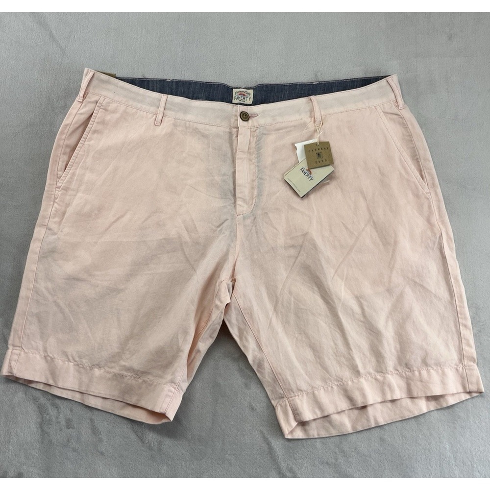 Faherty Malibu Short Men 40 Summer Pink Flat Front Linen Blend 10''Inseam Casual